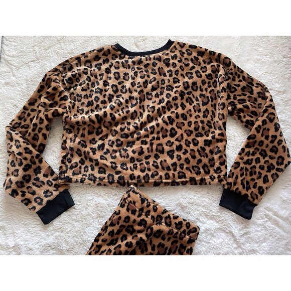 Juicy Couture Pajama Pj Set Leopard Print Sequin Logo Crop Top Pants XL NEW - Picture 12 of 13